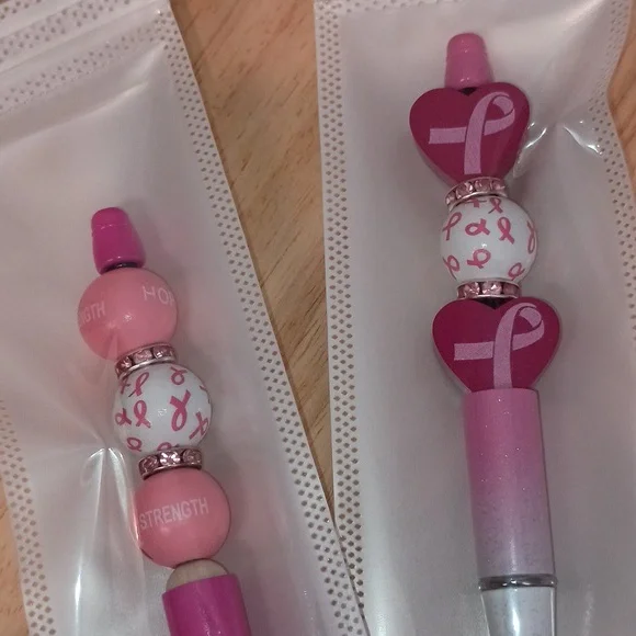 4pc Breast Cancer Awareness Beaded Pens Handcrafted PINK - Picture 4 of 8